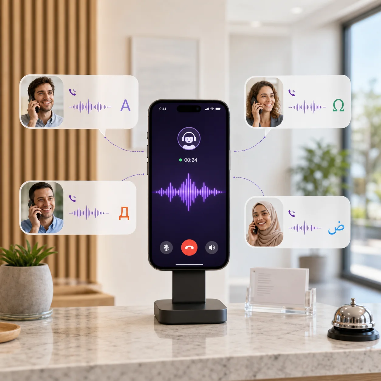 Callers speaking with a multilingual AI receptionist