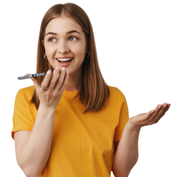 Professional using AI voice assistant for appointment scheduling